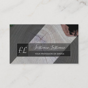 Organic wooden tree disc grey triangle monogram business card