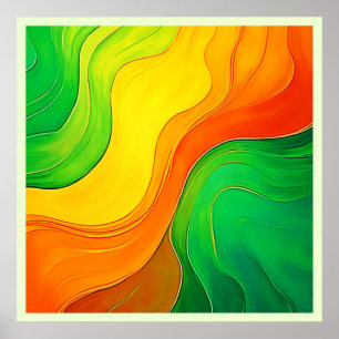 Organic Yellow Green Waves Art Poster