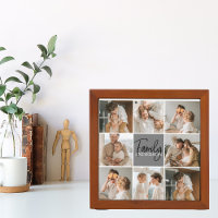 Collage familial photo et cadeau gris personnalisé