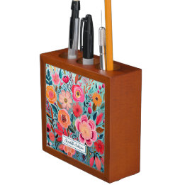 Organiseur De Bureau Monogramme élégant floral coloré