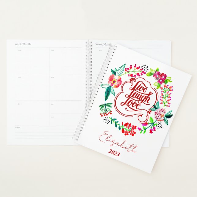 Organiseur personnalisé floral aime rire vivre (Devant avec enveloppe)