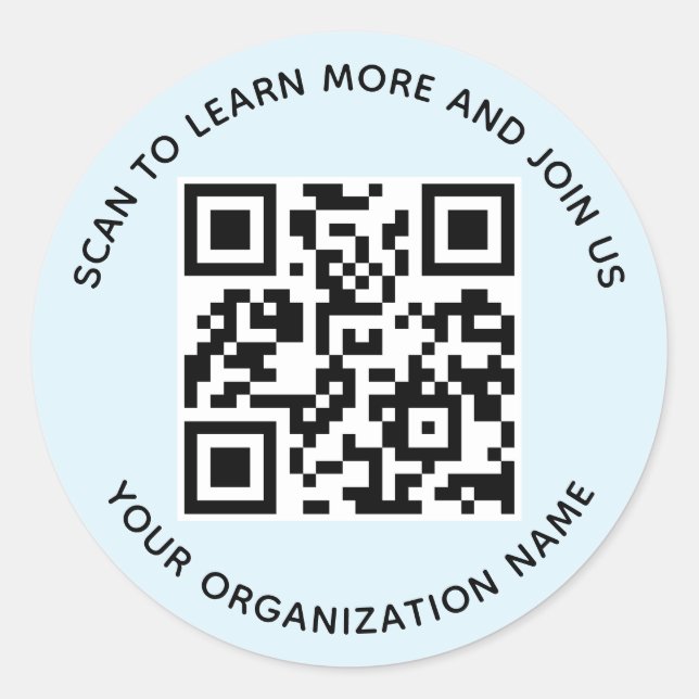 Organization QR Code Stickers Round Light Blue (Front)