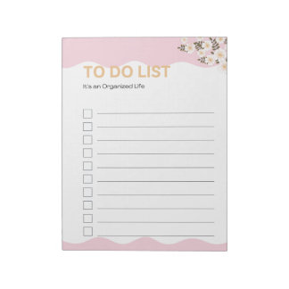Organized Life To Do List Pink Planner Page Notepad