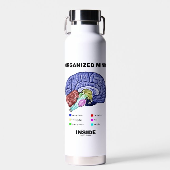 Organized Mind Inside Anatomical Brain Humour Water Bottle (Front)