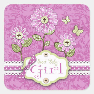 Organza Flowers Square Sticker Pink
