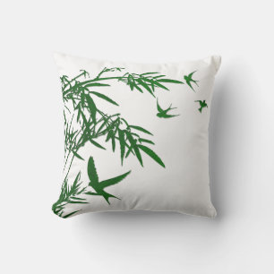 Orient Accent Lush Green Bamboo & Swallow Birds Throw Pillow