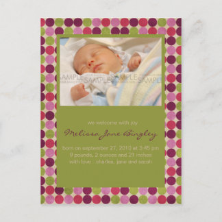 Orient Dots Green • Baby Announcement Postcard
