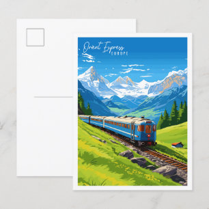 Orient Express Europe vintage travel illustration Postcard