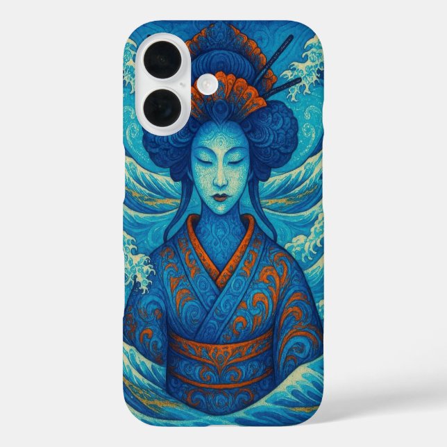 Oriental abstract beauty Geisha Maiko blue waves Case-Mate iPhone Case (Back)