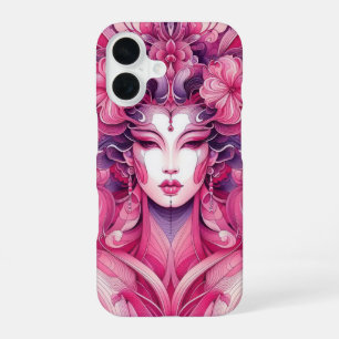 Oriental abstract symetrical Geisha pink flowers iPhone 16 Case