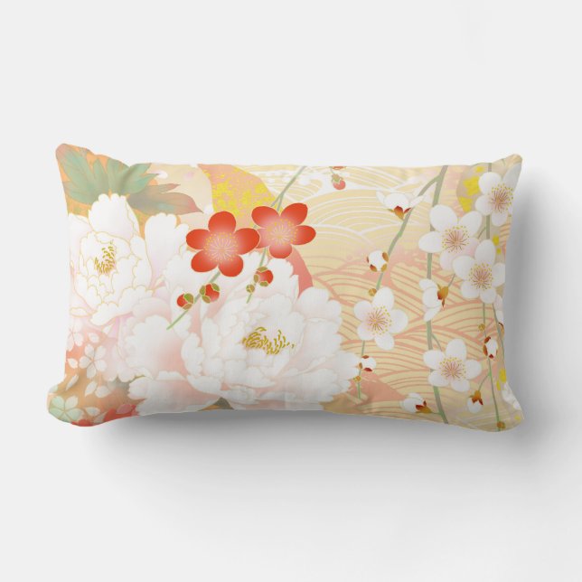Oriental Accent Japanese Floral Soft Colours-1 Lumbar Pillow (Front)
