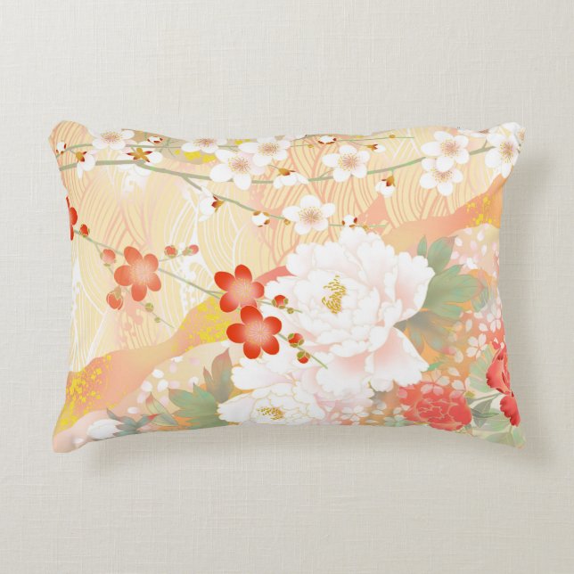 Oriental Accent Japanese Floral Soft Colours-1 Pillow (Front)