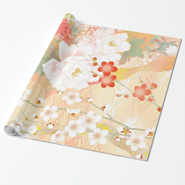 Oriental Accent Japanese Floral Soft Colours-1 Wrapping Paper (Unrolled)