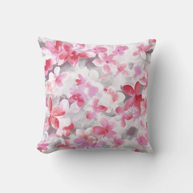 Oriental Accent Japanese Floral Soft Colours Pink- Throw Pillow (Front)