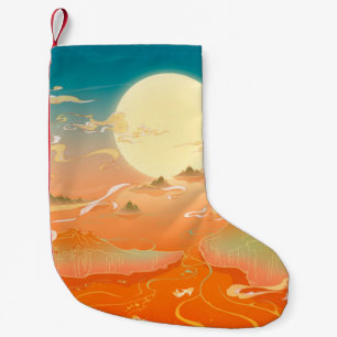 Oriental ancient landscape painting, classical pai small christmas stocking