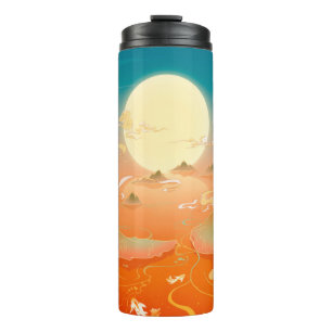 Oriental ancient landscape painting, classical pai thermal tumbler