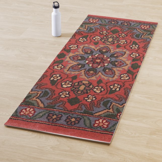 Oriental Antique Persian Turkish Floral Carpet Yoga Mat (In Situ)