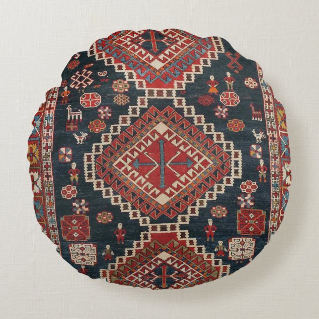 Oriental Antique Persian Turkish  Karbistan Carpet Round Pillow (Front)