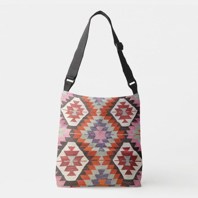 Oriental Antique Persian Turkish Kilim Carpet Crossbody Bag (Front)