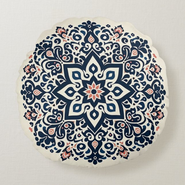 Oriental Arabesque Majestic Motifs Round Pillow (Front)