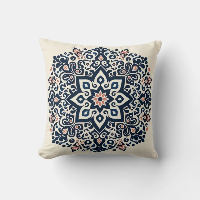 Oriental Arabesque Majestic Motifs Throw Pillow (Front)