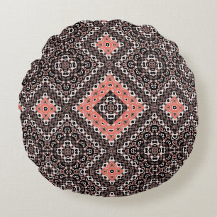 Oriental, Arabic, ornament, brown, red, ethnic, Round Pillow