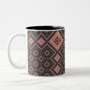 Oriental, Arabic, ornament, brown, red, ethnic, Two-Tone Coffee Mug