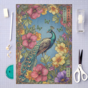 Oriental Art Nouveau Style Peacock Botanical Tissue Paper