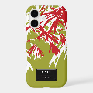 Oriental Asian Chinese Green Red Bamboo Leaves Zen