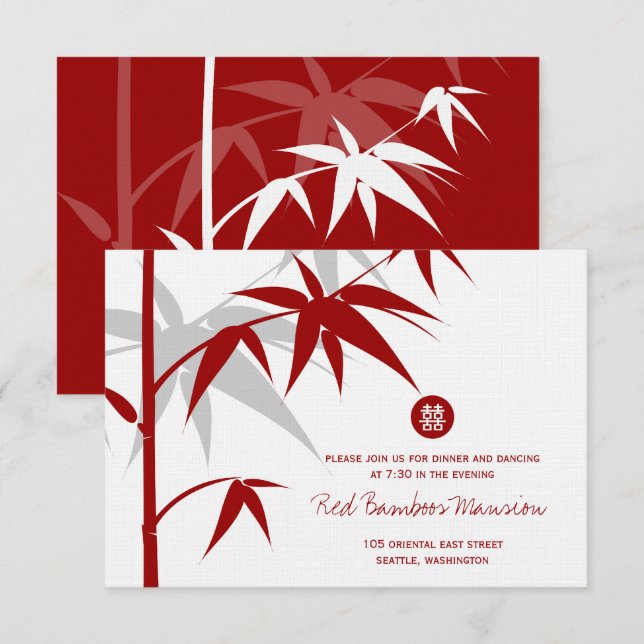 Oriental Bamboo Tree Chinese Wedding Reception Enclosure Card (Front/Back)