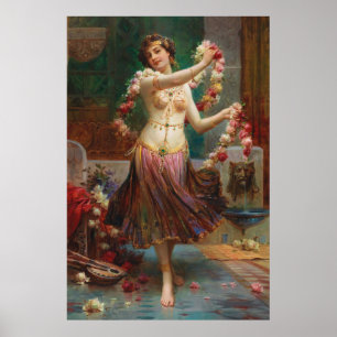 Oriental Beauty with Roses by Hans Zatzka - poster