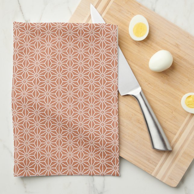 Oriental Beige Ensyucha Asanoha Japan Pattern Kitchen Towel (Quarter Fold)