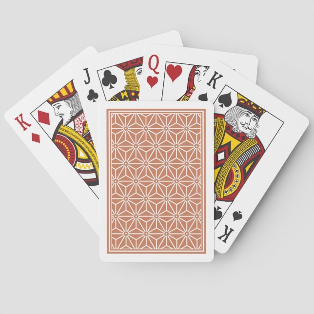 Oriental Beige Ensyucha Asanoha Japan Pattern Playing Cards (Back)