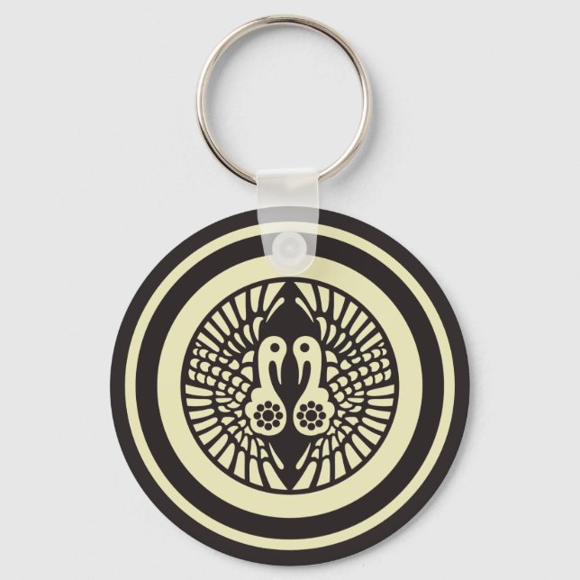 Oriental Beige Grey Ikko Ikki Japan Mon Art Keychain (Front)