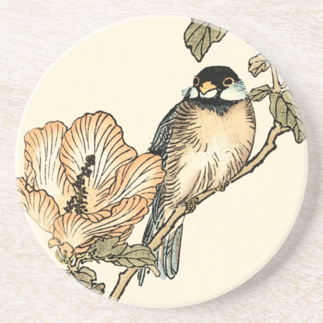 Oriental Bird Perched on Branch Coaster (Front)