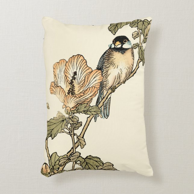 Oriental Bird Perched on Branch Decorative Pillow (Front(Vertical))