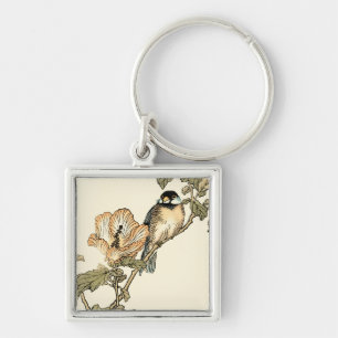 Oriental Bird Perched on Branch Keychain
