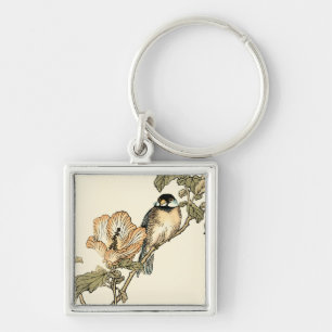 Oriental Bird Perched on Branch Keychain