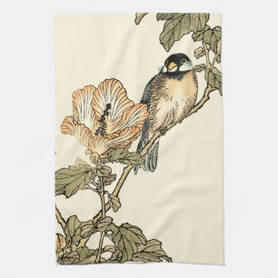 Oriental Bird Perched on Branch Kitchen Towel