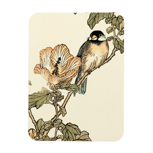 Oriental Bird Perched on Branch Magnet (Vertical)