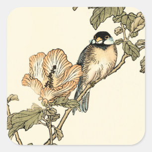 Oriental Bird Perched on Branch Square Sticker