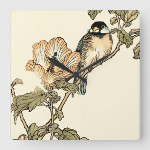 Oriental Bird Perched on Branch Square Wall Clock