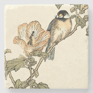 Oriental Bird Perched on Branch Stone Coaster