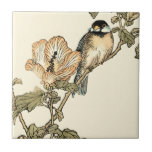 Oriental Bird Perched on Branch Tile<br><div class="desc">This art print displays sharp, vivid image of an oriental bird perched on a branch. Below it there is an orange flower with a high degree of colour accuracy. This contemporary fine art print of a traditional Oriental-inspired art will add character to any wall in your house.</div>