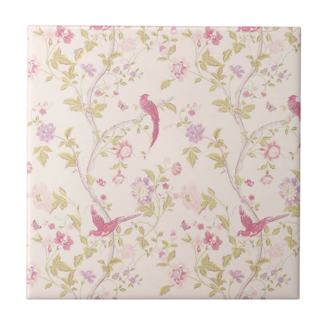 Oriental Birds and Branches Design Ceramic Tile (Front)