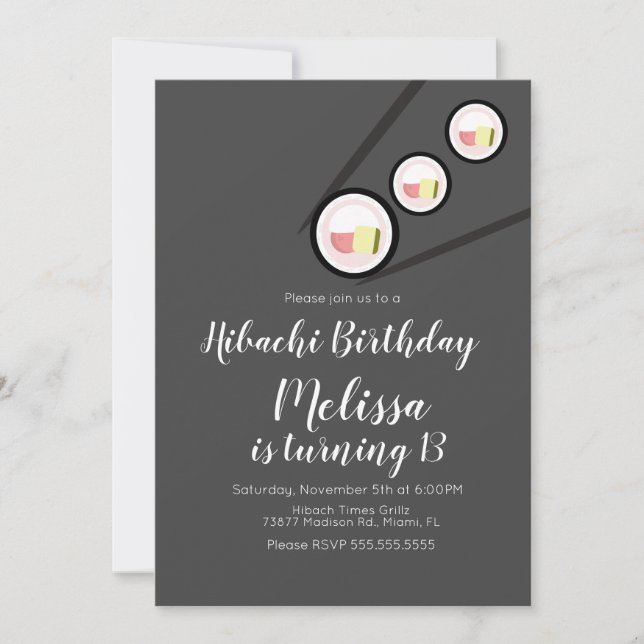 Oriental Birthday Sushi Dinner Restaurant  Invitation (Front)