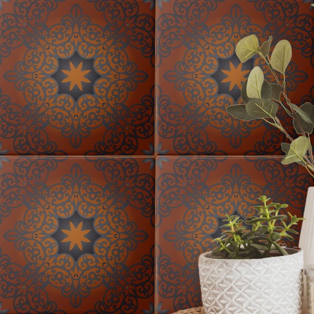 Oriental Black Brown Red Ombre Arabesque Pattern Tile (Creator Uploaded)