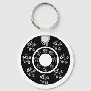 Oriental Black Floral Circles  Design Keychain