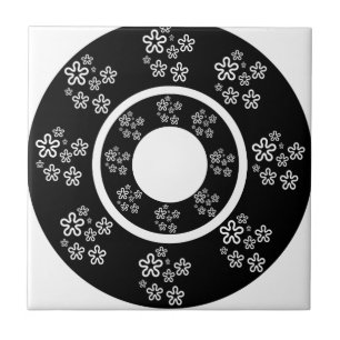 Oriental Black Floral Circles  Design Tile