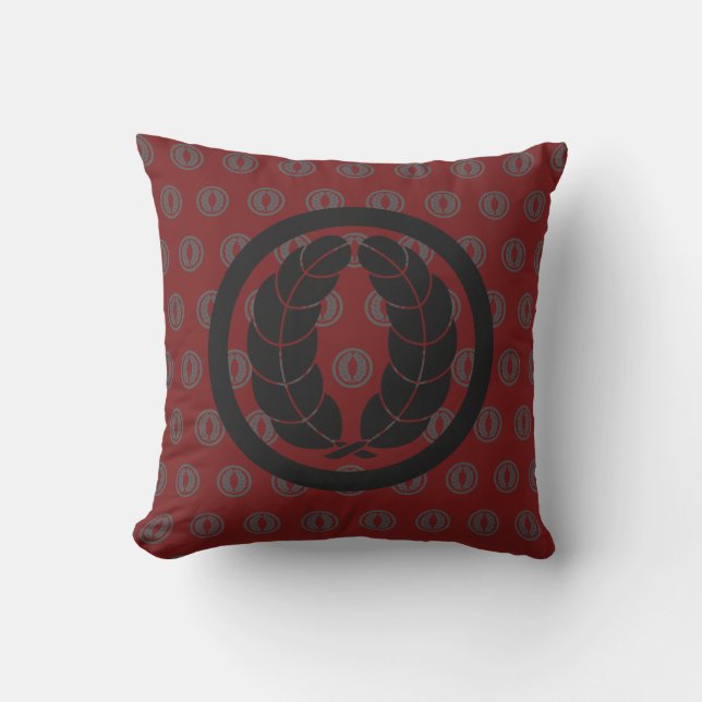 Oriental Black Nakagawa Japan Kamon Mon Art Outdoor Pillow (Front)